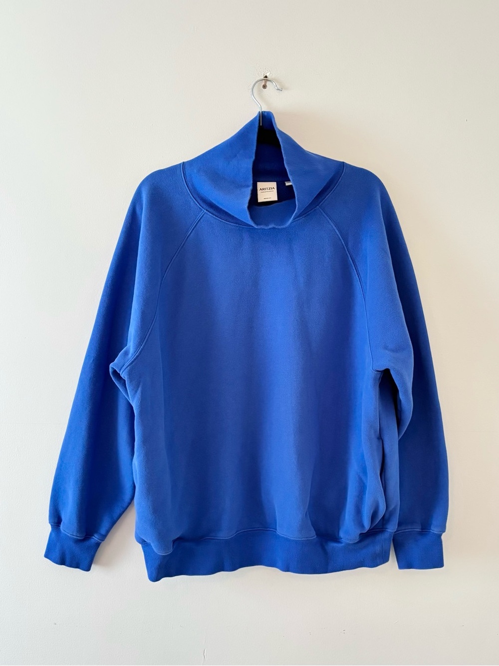 Aritzia Cozy Sweatfleece Mega Raglan Funnel Neck Blue Oversized Sweatshirt